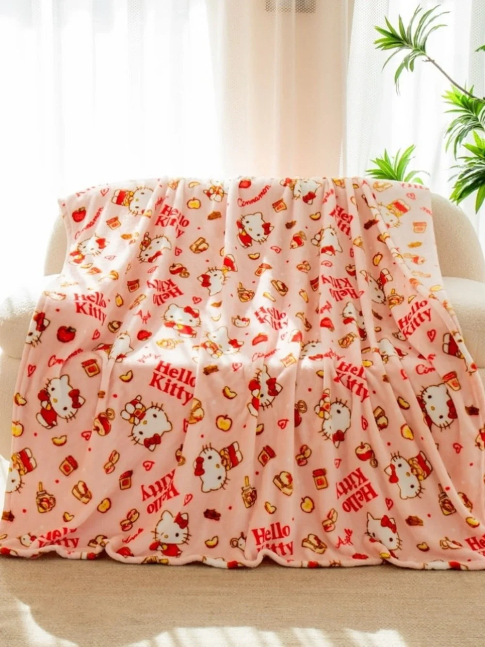 Hello Kitty More Apples Please Pink Patterned Throw Blanket - Sanrio